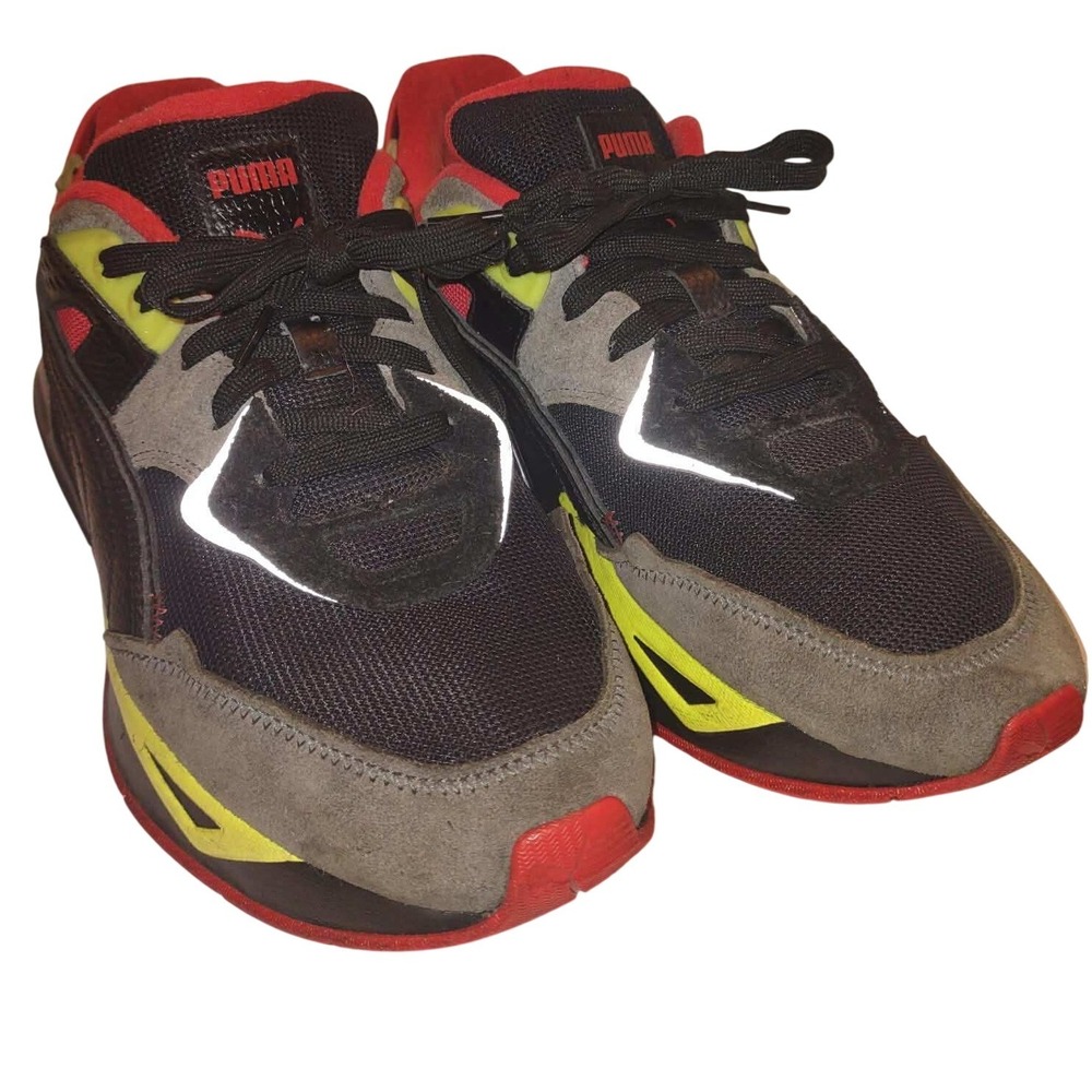 Puma Mirage Sport Sneakers Art Black Red Yellow Grey Suede 386305-01 Mens 11.5